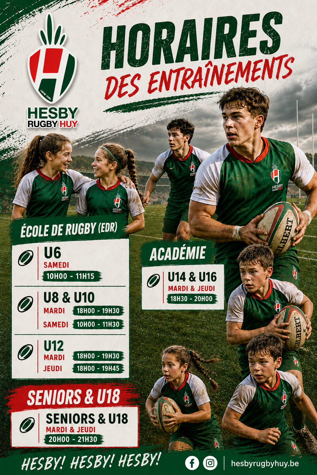 voici les horaires d'entrainement pour cette saison 2026-2027